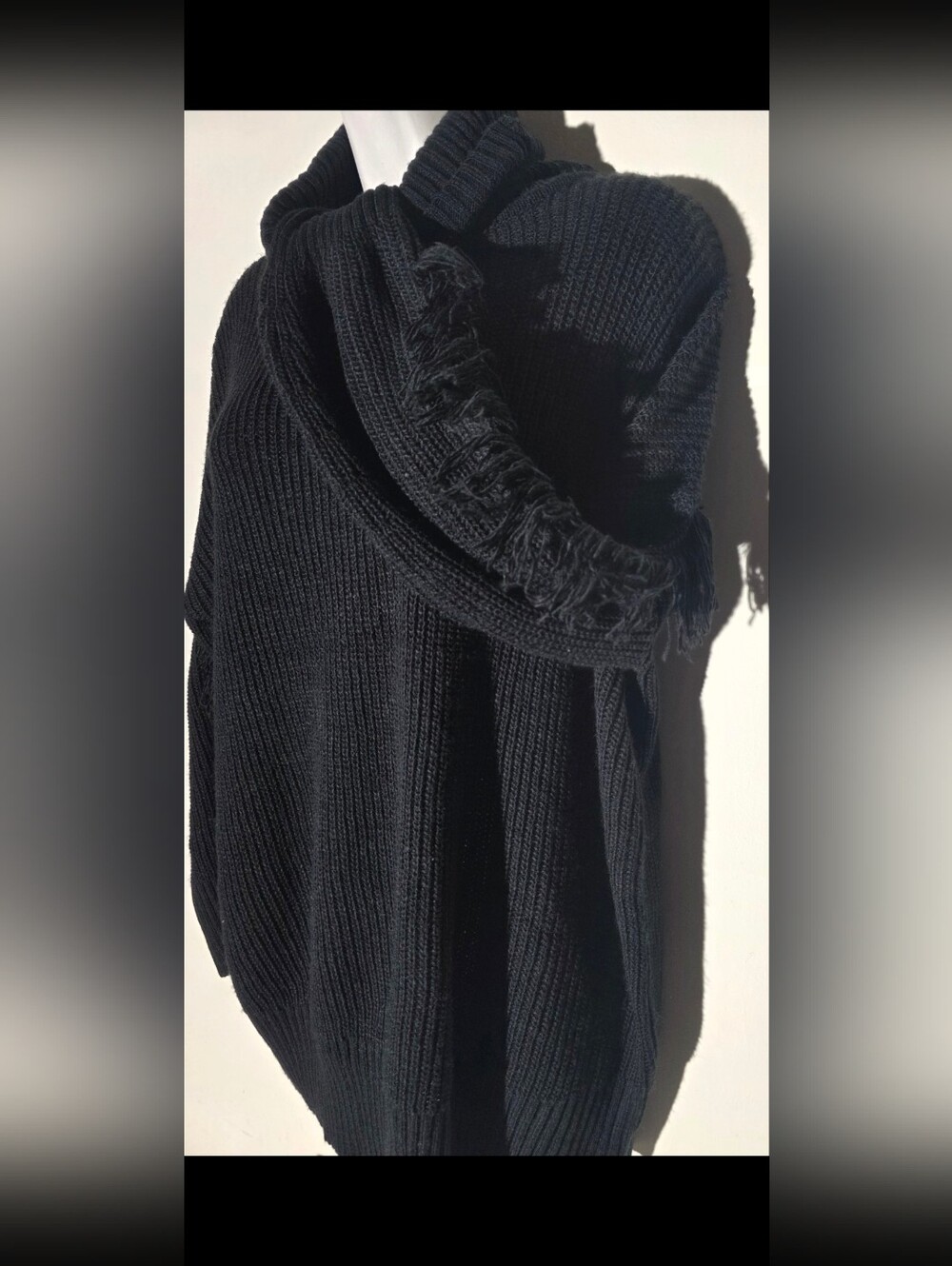 Mud Pie Black Sweater with Tassel/Fringe Along Sleeves (Size L)